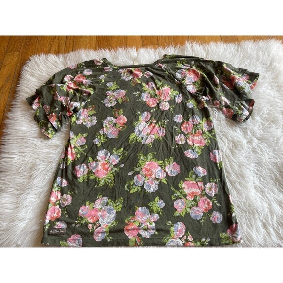 Matilda Jane Womens Sz XS Green Floral Print Ruffle Short Sleeve blouse - Picture 3 of 10